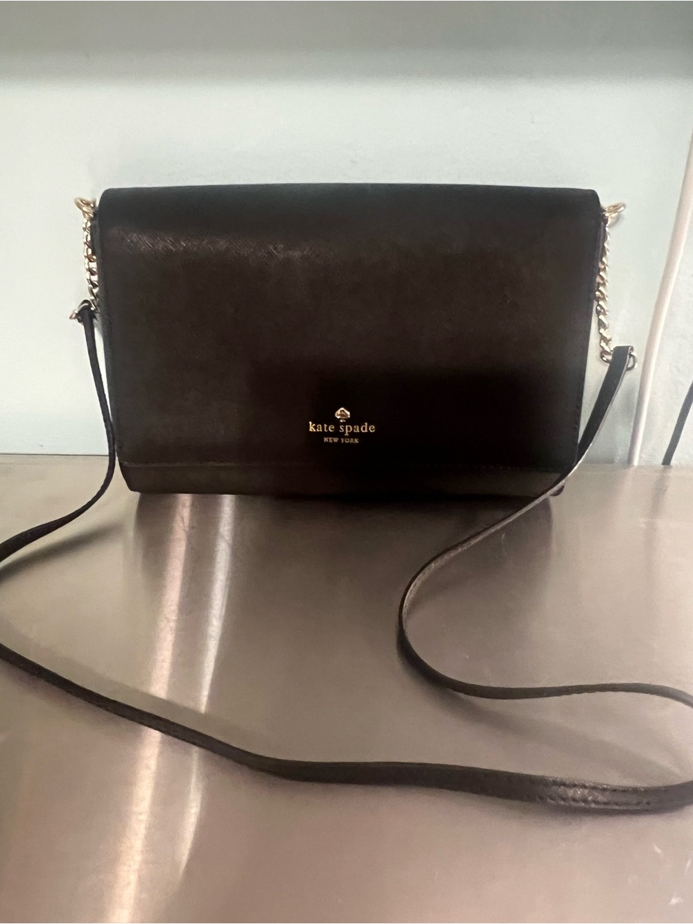 kate spade Black Leather Chain-Accent Crossbody Bag